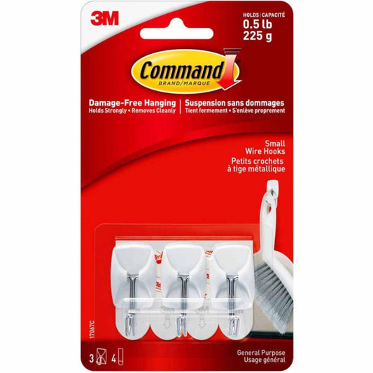 3M Command Small Wire Damage-Free Hanging Hooks Pack of 3