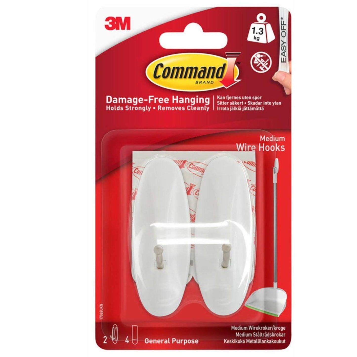 3M Command Medium Wire Damage-Free Hanging Hooks Pack of 2